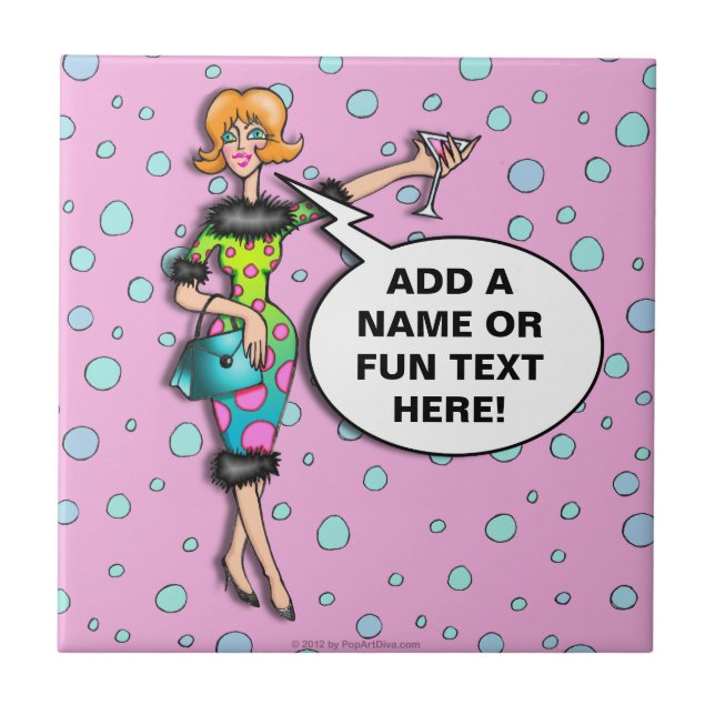 Polka Dot Martini Diva Untersetzer Fliese (Vorderseite)