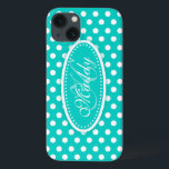 Polka dot mit der Bezeichnung "aquamarines Aqua-ip Case-Mate iPhone Hülle<br><div class="desc">Moderne Mädchen helle Aqua aquamarin polka Punkt gemusterte grafische Gehäuse. Ideal für die individuelle Gestaltung Ihres Fotos oder als Weihnachts- oder Geburtstagsgeschenk für eine Frau oder ein Teenager. Personalisieren Sie mit Ihrem Namen und Initial. Dieses Beispiel lautet: Maddy K. Design von Sarah Trett.</div>