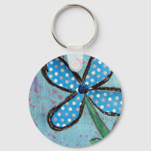 Polka Dot Mixed Media Blume Schlüsselanhänger