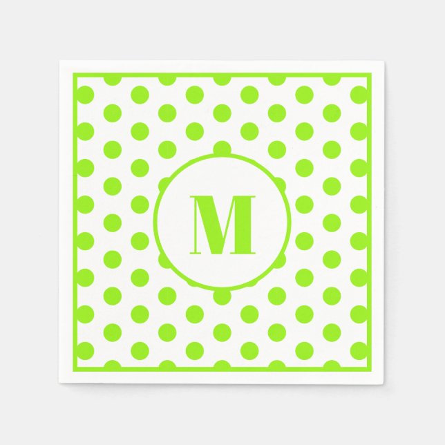Polka Dot Monogram Initial Lime Green on White Serviette (Vorderseite)