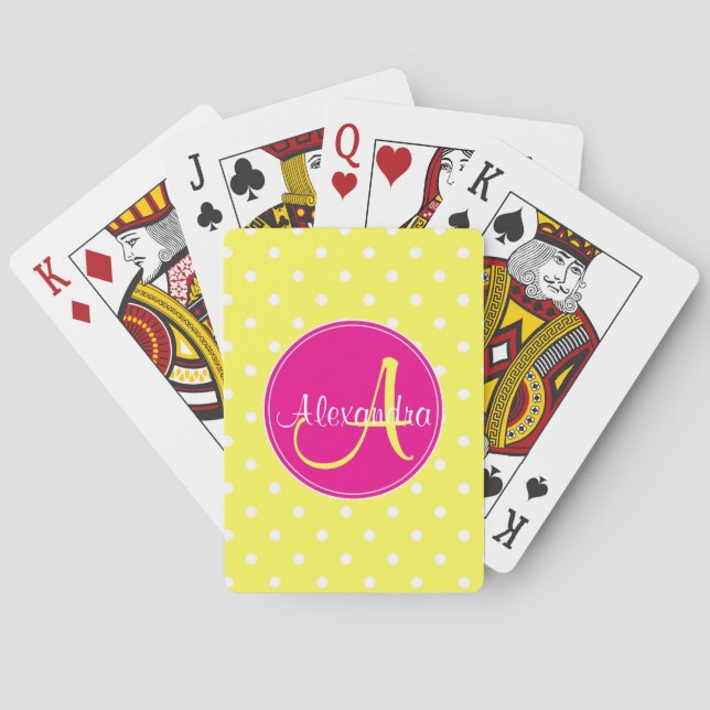 Polka dot monogramm Anfangsname chgelb Spielkarten (Rückseite)