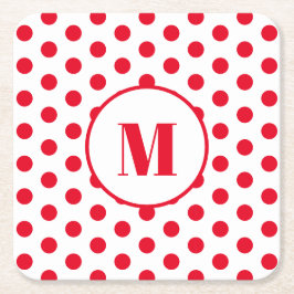 Polka Dot Monogramm erste rote Punkte auf weiß Rechteckiger Pappuntersetzer