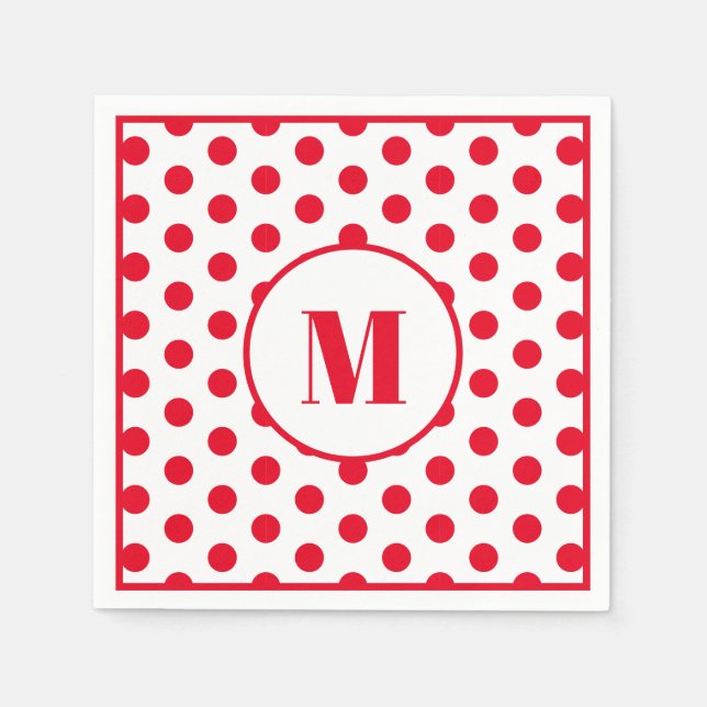 Polka Dot Monogramm erste rote Punkte auf weiß Serviette (Vorderseite)