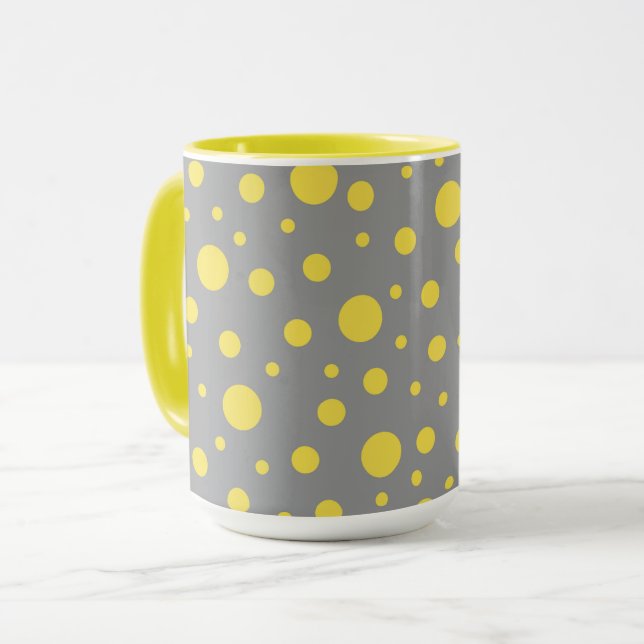 Polka Dot Muster Gelb Grau Tasse (Vorderseite Links)