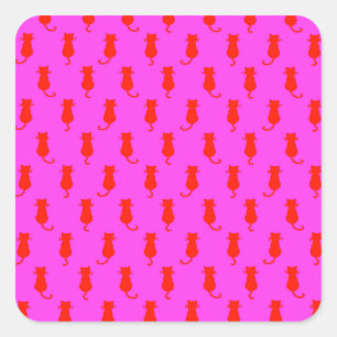 Polka Dot Muster Pop Kunstkatze in Rot und Heiß Ro Quadratischer Aufkleber