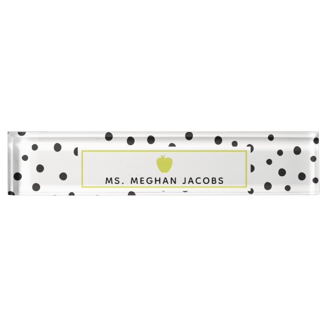 Polka Dot Neon Apple Teacher Namensplakette (Vorderseite)