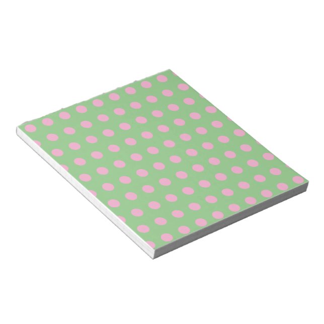 Polka Dot Notepad (Seite Grün und Pastellrosa) Notizblock (angewinkelt)