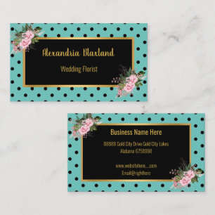 POLKA DOT OR NOIR AQUA CARTE DE VISITE FLORAL