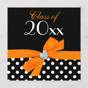 Polka Dot Orange Black Bow Herz Graduation Party Einladung
