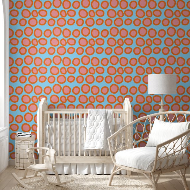 Polka Dot Orange Pink Circle Geometric Black Patte Tapete (Kinder)