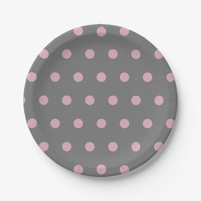 Polka Dot Paper Teller (dunkelgrau und weich rosa) (Vorderseite)