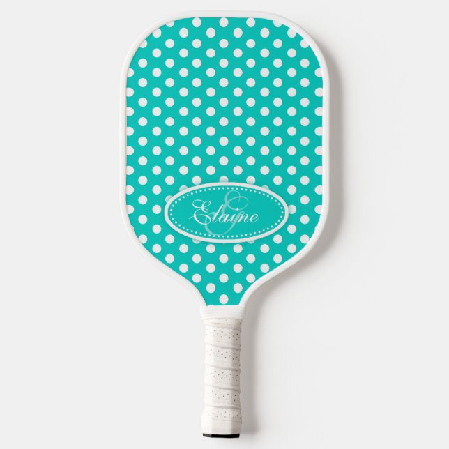Polka dot pattern aqua name inital pickleball schläger (Rückseite)