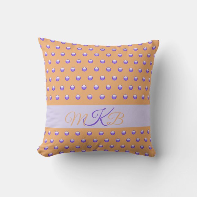 Polka Dot Pattern Modernes Blue Peach Spots Monogr Kissen (Vorderseite)
