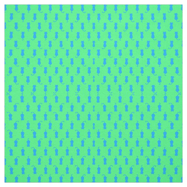 Polka Dot Pattern Pop Art Cat in Blau und Limon Stoff (Muster)
