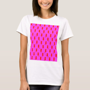 Polka Dot Pattern Pop Art Cat in Rot und Heiß Rosa T-Shirt