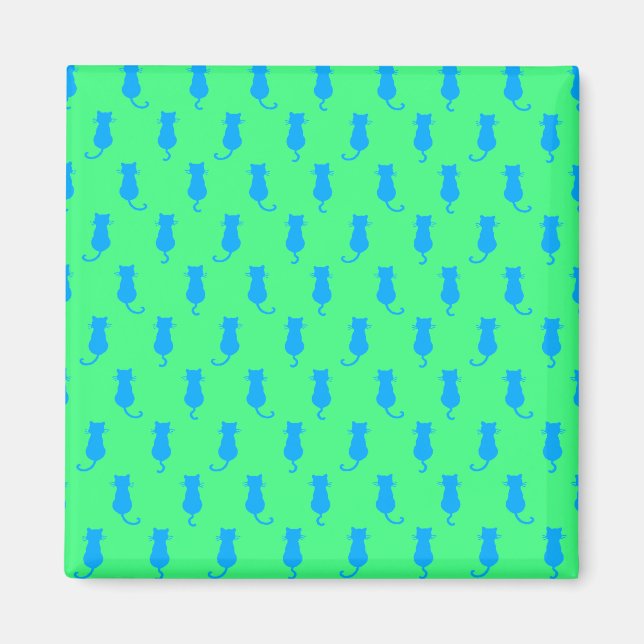 Polka Dot Pattern Pop Art Chat in blau und Limon Magnet (Vorne)