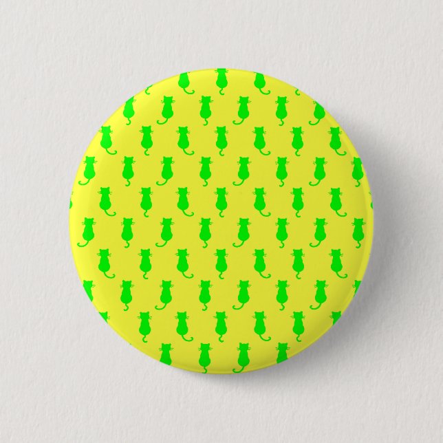 Polka Dot Pattern Pop Art Chat In Limonen und gelb Button (Vorderseite)