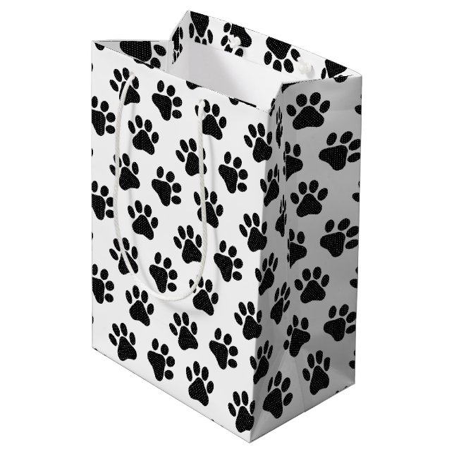 Polka Dot Paw Prints Mittlere Geschenktüte (Rückseite Schrägansicht)