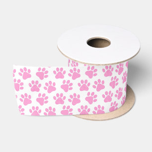 Polka Dot Paw Prints Satinband
