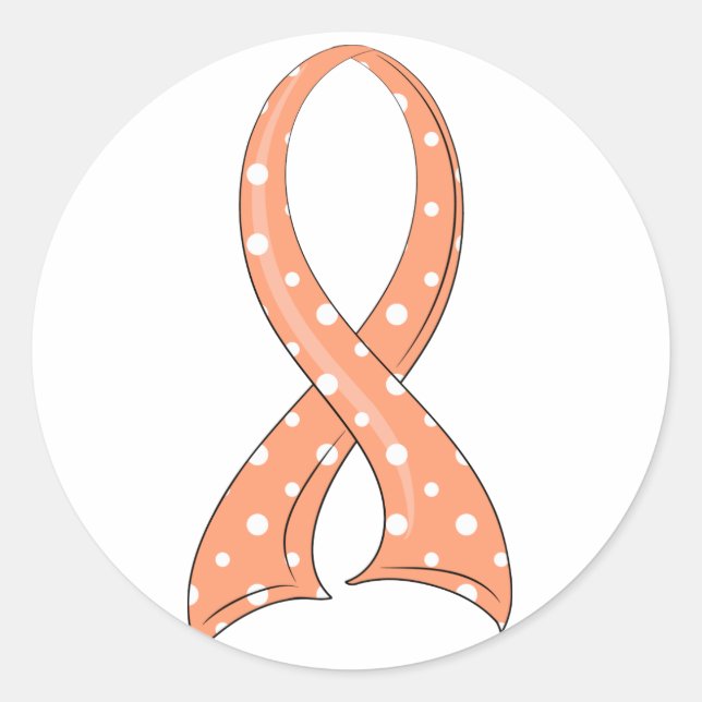 Polka Dot Peach Ribbon Endometriumkrebs Runder Aufkleber (Vorderseite)