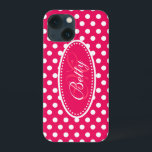 Polka dot personalisiert rosa Pink weißes Piktogra title_seo2<br><div class="desc">Moderne Mädchen hellrosa Polka Punkt gemusterte grafische Gehäuse. Ideal für die individuelle Gestaltung Ihres Fotos oder als Weihnachts- oder Geburtstagsgeschenk für eine Frau oder ein Teenager. Personalisieren Sie mit Ihrem Namen und Initial. Dieses Beispiel lautet: Betty M. Design von Sarah Trett.</div>