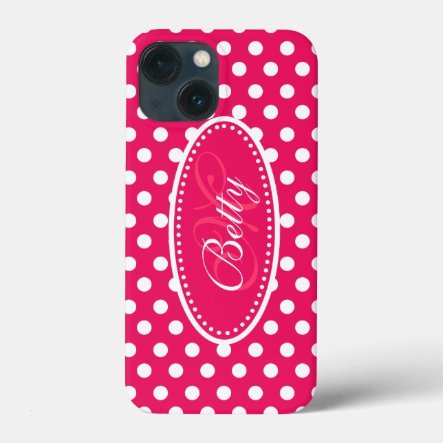 Polka dot personalisiert rosa Pink weißes Piktogra Case-Mate iPhone Hülle (Rückseite)