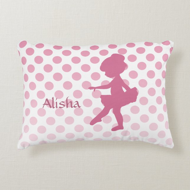 Polka Dot Pink Ballerina Personalisiert Dekokissen (Vorderseite)