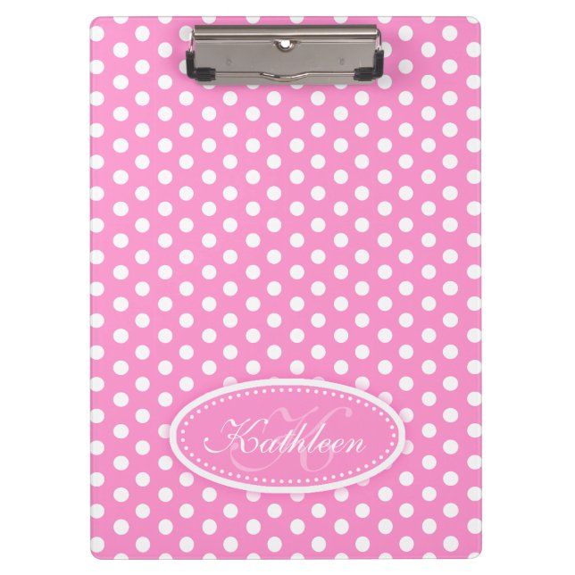 Polka dot pink fügen Sie Ihren Namen und die erste Klemmbrett (Vorderseite)