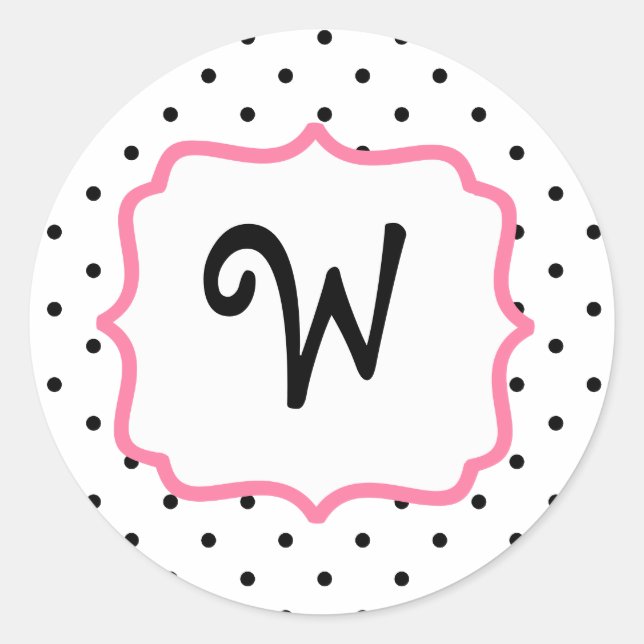 Polka Dot & Pink Monogramm-Aufkleber Runder Aufkleber (Vorderseite)