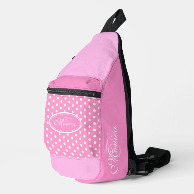Polka dot pink und weiß crossbody bag (Rechte Ecke)