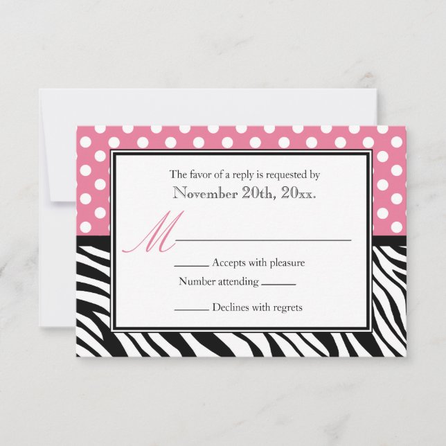 Polka Dot Pink & Zebra Print Replik Cards RSVP Karte (Vorderseite)