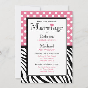 Polka Dot Pink & Zebra Print Wedding Einladungen