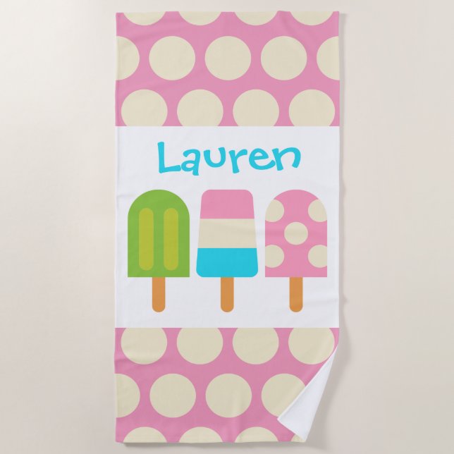 Polka Dot Popsicles Personalisiertes Strandtuch (Vorderseite)