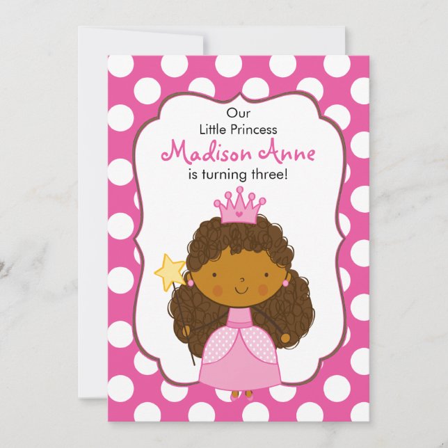 Polka Dot Princess lädt Afroamerikaner ein Einladung (Vorderseite)