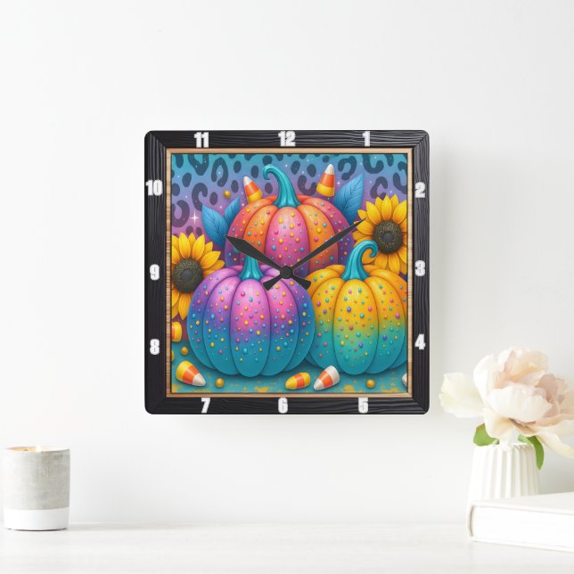 Polka Dot Pumpkins Herbfestival Quadratische Wanduhr (Zuhause)