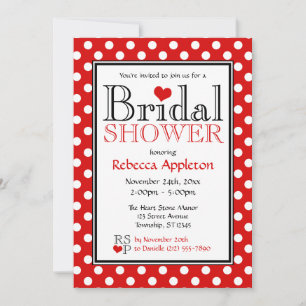 Polka Dot Red Heart Bridal Dusche Einladungen