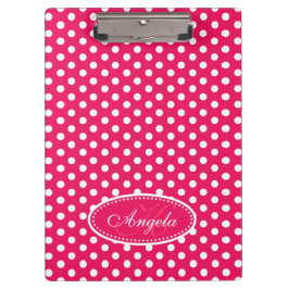Polka dot red pink name and initial clipboard klemmbrett