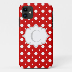Polka dot red, white, gray monogramm girly iPhone 11 hülle