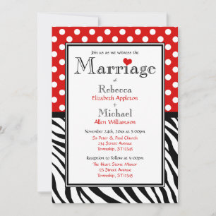 Polka Dot Red & Zebra Print Wedding Einladungen