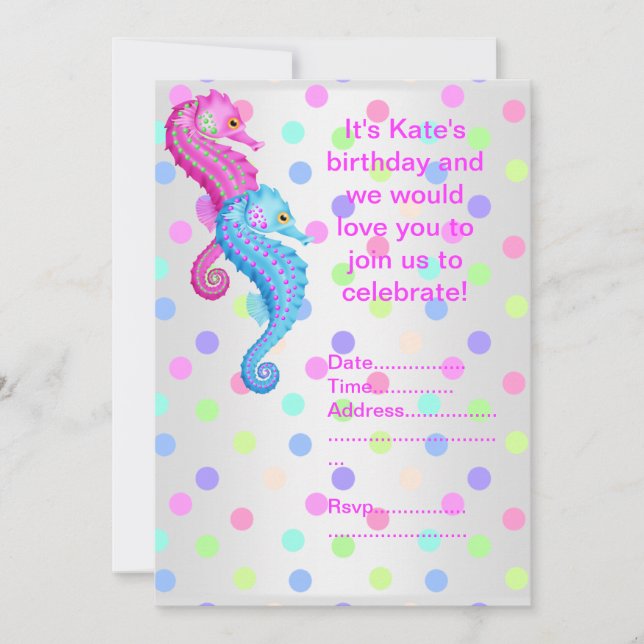 POLKA DOT SEAHORSE PARTI INVITATION argent (Devant)