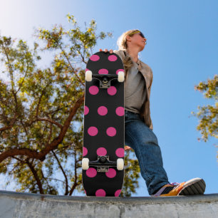 Polka Dot Skateboard (noir et rose néon)