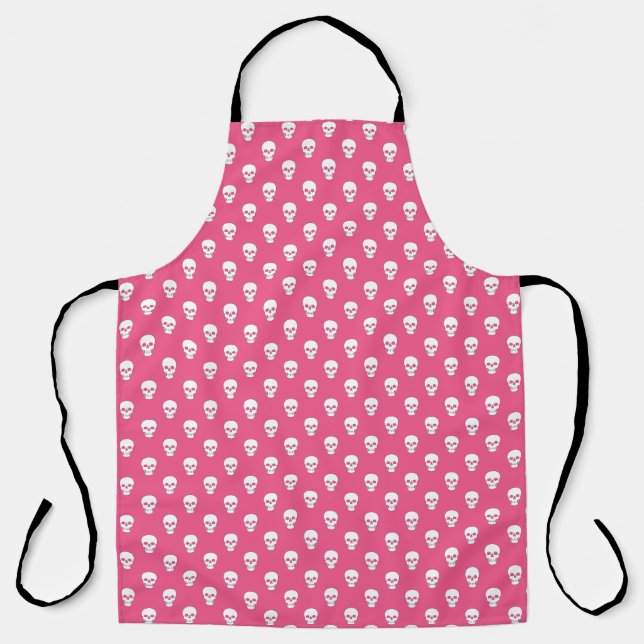 Polka Dot Skulls auf rosa All-over Print Schürze (Vorderseite)