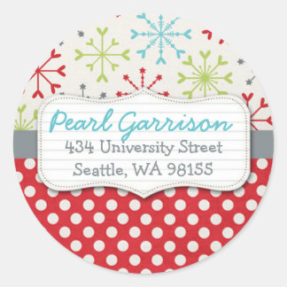 Polka dot & Snowflake Circle Return Address Label Runder Aufkleber