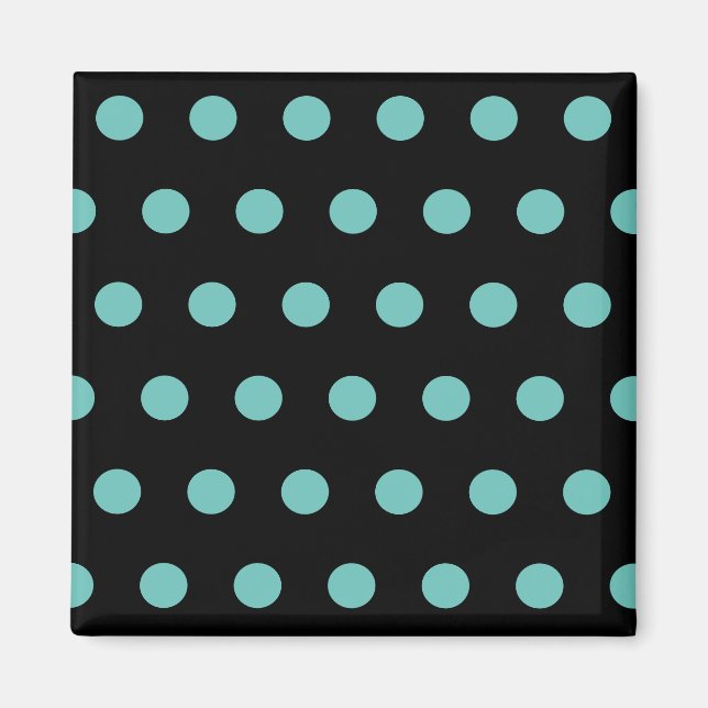 Polka Dot Square Magnet (Black & Aqua) (Vorne)