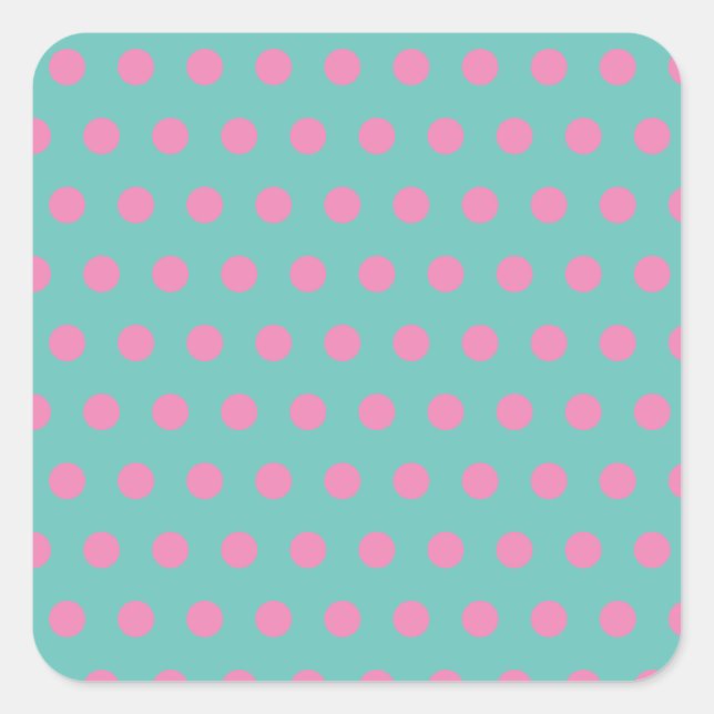Polka Dot Square Stickers (Aqua & Pink) (Vorderseite)