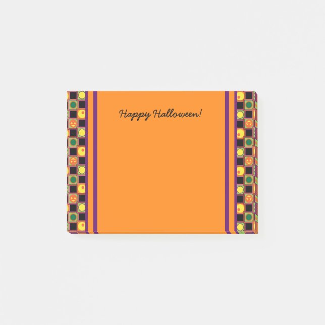 Polka Dot Squares Halloween Pumpkin Pattern Post-it Klebezettel (Vorderseite)