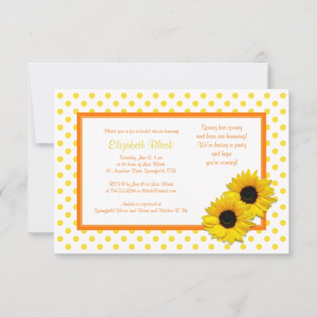 Polka Dot Sunflower Wedding Brautparty Einladung (Vorderseite)
