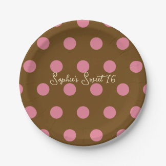Polka Dot Sweet 16 Party - Rosa & Braune Punkte Pappteller