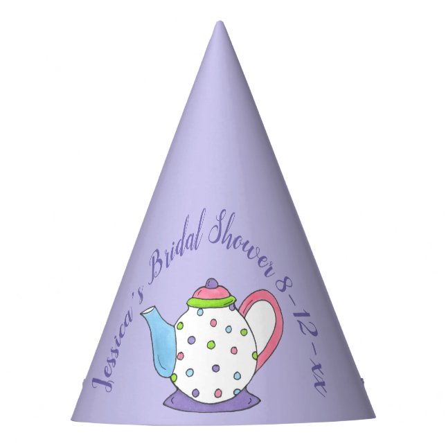 Polka Dot Teapot Nachmittag Tea Bridal Babydusche Partyhütchen (Vorderseite)