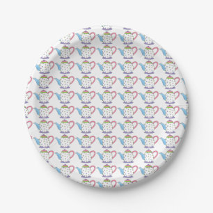 Polka Dot Teapots Pink Lila Blue Tee Party Pappteller